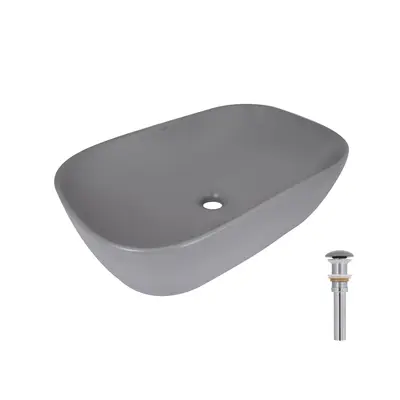 Раковина накладна Qtap Robin 600x390x150 мм, Stone grey, прямокутна, з донним клапаном QTROB188SG49786