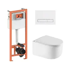Готове рішення Qtap для ванної кімнати: підвісний унітаз Taurus Ultra Quiet 485×360×350 + комплект інсталяції Nest 4 в 1 (лінійна клавіша White)