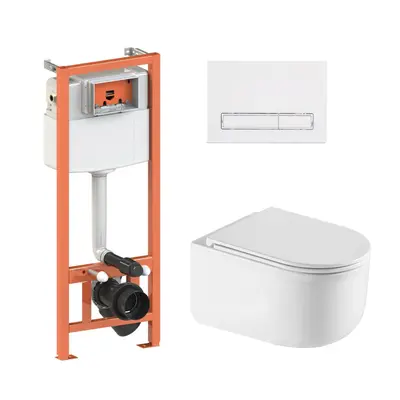 Готове рішення Qtap для ванної кімнати: підвісний унітаз Taurus Ultra Quiet 485×360×350 + комплект інсталяції Nest 4 в 1 (лінійна клавіша White)