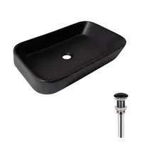 Комплект Qtap Scorpio: Раковина накладна прамокутна 550х390х120 мм Matt Black + Донний клапан PU03