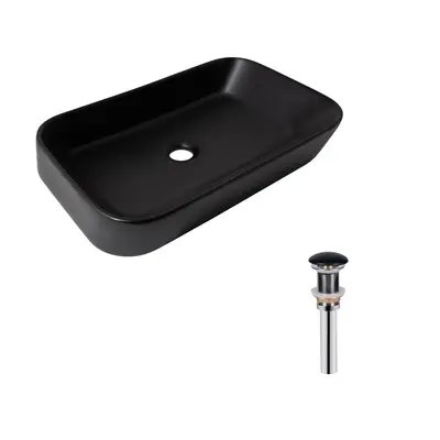 Комплект Qtap Scorpio: Раковина накладна прамокутна 550х390х120 мм Matt Black + Донний клапан PU03