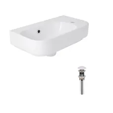 Комплект Qtap Tern: Раковина підвісна прамокутна права 450х250х158 мм White + Донний клапан PU02O
