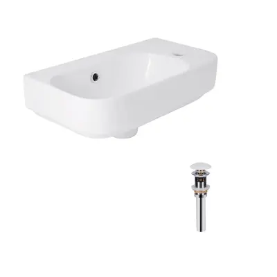Комплект Qtap Tern: Раковина підвісна прамокутна права 450х250х158 мм White + Донний клапан PU02O