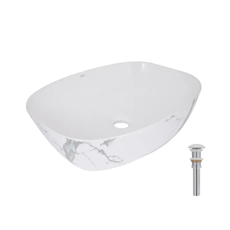 Раковина накладна Qtap Cardinal 500х380х140 мм, Marble, прямокутна, з донним клапаном QTCAR188MR49826
