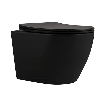 Унітаз підвісний Qtap Robin New Ultra Quiet безобідковий з сидінням Soft-close MATT BLACK QT13332381АSMB