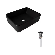 Комплект Qtap Tern: Раковина накладна прамокутна 480х370х135 мм Matt Black + Донний клапан PU03