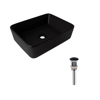 Комплект Qtap Tern: Раковина накладна прамокутна 480х370х135 мм Matt Black + Донний клапан PU03