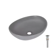 Раковина накладна Qtap Dove 415x340x140 мм, Stone grey, овальна, з донним клапаном QTDOV188SG49783
