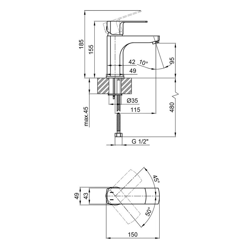 Змішувач для раковини Qtap Lipno QTLIPNO1023101G Graphite Змішувач для раковини Qtap Lipno QTLIPNO1023101G Graphite