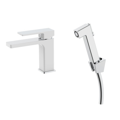 Змішувач для раковини Qtap Gemini (з гігієнічним душем) QTGEM272CRW45691 Chrome/White