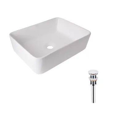 Комплект Qtap Tern: Раковина накладна прамокутна 480х370х135 мм White + Донний клапан PU02