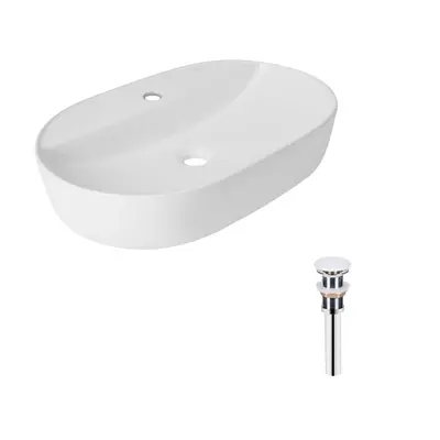 Комплект Qtap Scorpio: Раковина накладна овальна 600х400х120 мм White + Донний клапан PU02