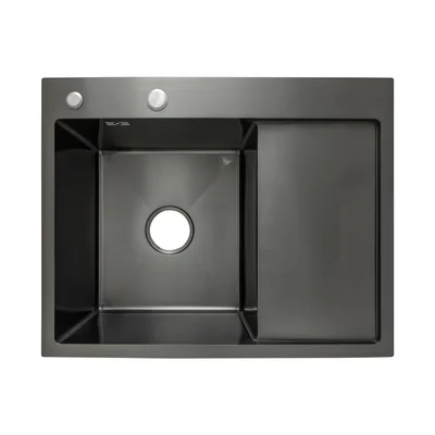 Мийка для кухні інтегрована Lidz Handmade H6350BR крило праворуч (LDH6350BRPVD45590) Brushed Black PVD 3,0/1,0 мм