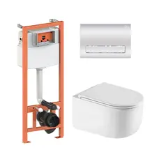 Готове рішення Qtap для ванної кімнати: підвісний унітаз Taurus Ultra Quiet 485×360×350 + комплект інсталяції Nest 4 в 1 (лінійна клавіша Chrome)