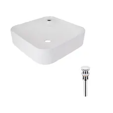 Комплект Qtap Stork: Раковина накладна квадратна 430x430x125 мм White + Донний клапан PU02