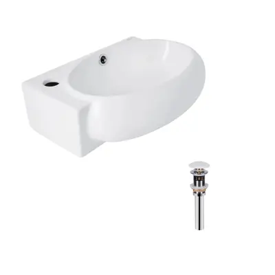 Комплект Qtap Leo: Раковина підвісна овальна ліва 430x285x160 мм White + Донний клапан PU02O