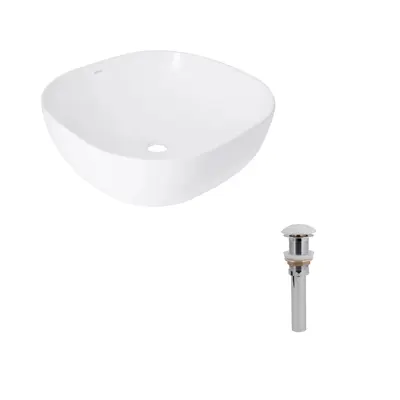 Комплект Qtap Kolibri: Раковина накладна 400x400x140 мм, White, квадратна + Донний клапан Pop-up PU02