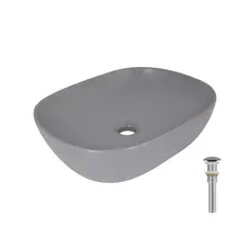 Раковина накладна Qtap Aquarius 470x380x120 мм, Stone grey, прямокутна, з донним клапаном QTAQA188SG49780