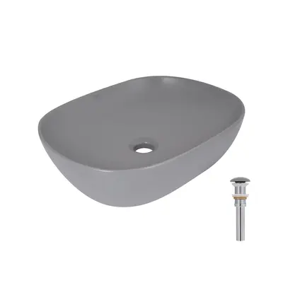 Раковина накладна Qtap Aquarius 470x380x120 мм, Stone grey, прямокутна, з донним клапаном QTAQA188SG49780