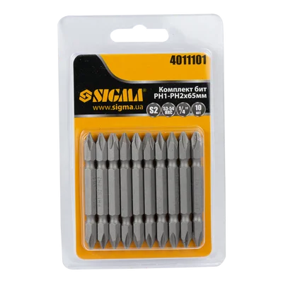 Набір біт двосторонніх PН1-PН2×65мм 1/4" 10шт S2 (блістер) SIGMA (4011101)