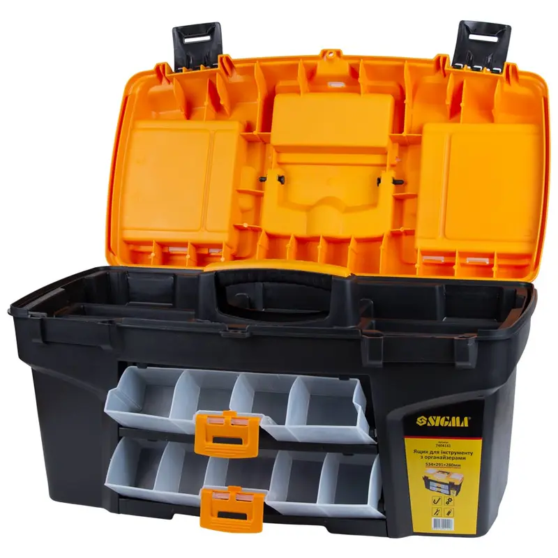 Ящик для інструменту зі знімними органайзерами і консоллю 534×291×280мм SIGMA (7404141) Ящик для інструменту зі знімними органайзерами і консоллю 534×291×280мм SIGMA (7404141)