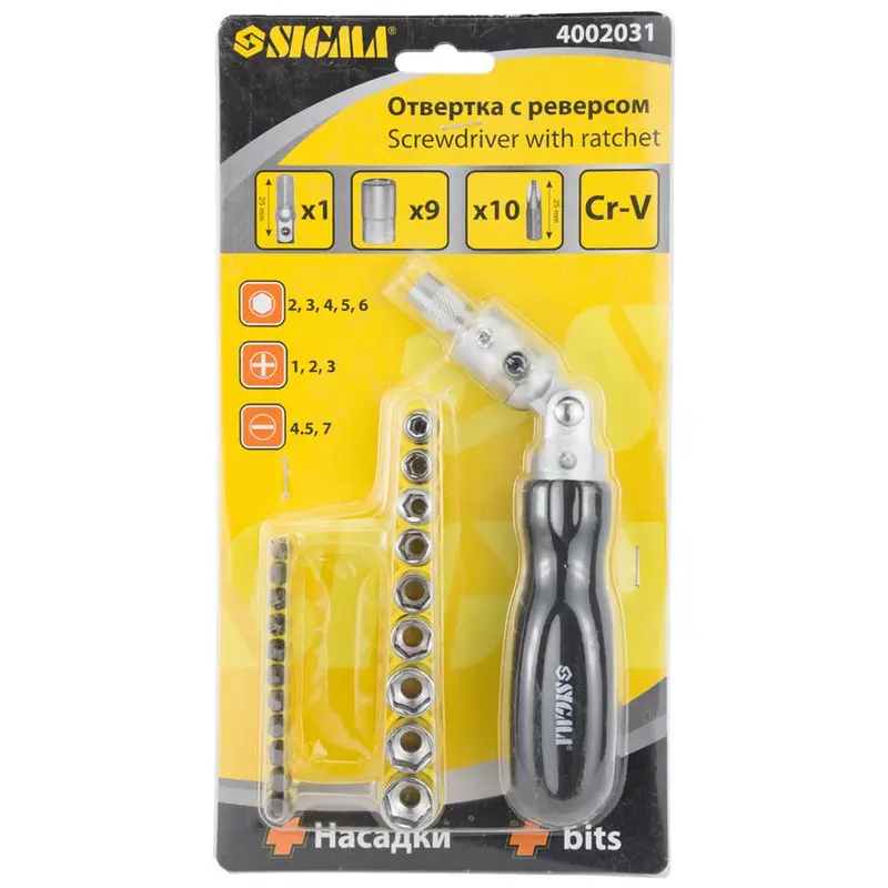 Викрутка з реверсом + насадки і біти SIGMA (4002031) Викрутка з реверсом + насадки і біти SIGMA (4002031)
