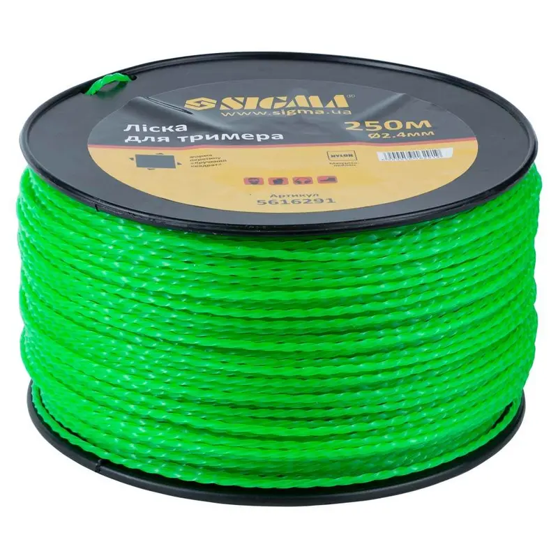 Ліска для тримера кручений квадрат Ø2.4мм 250м котушка SIGMA (5616291) Ліска для тримера кручений квадрат Ø2.4мм 250м котушка SIGMA (5616291)