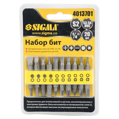 Набір біт з власником 1/4" 20шт S2 (блістер) SIGMA (4013701) Набір біт з власником 1/4" 20шт S2 (блістер) SIGMA (4013701)