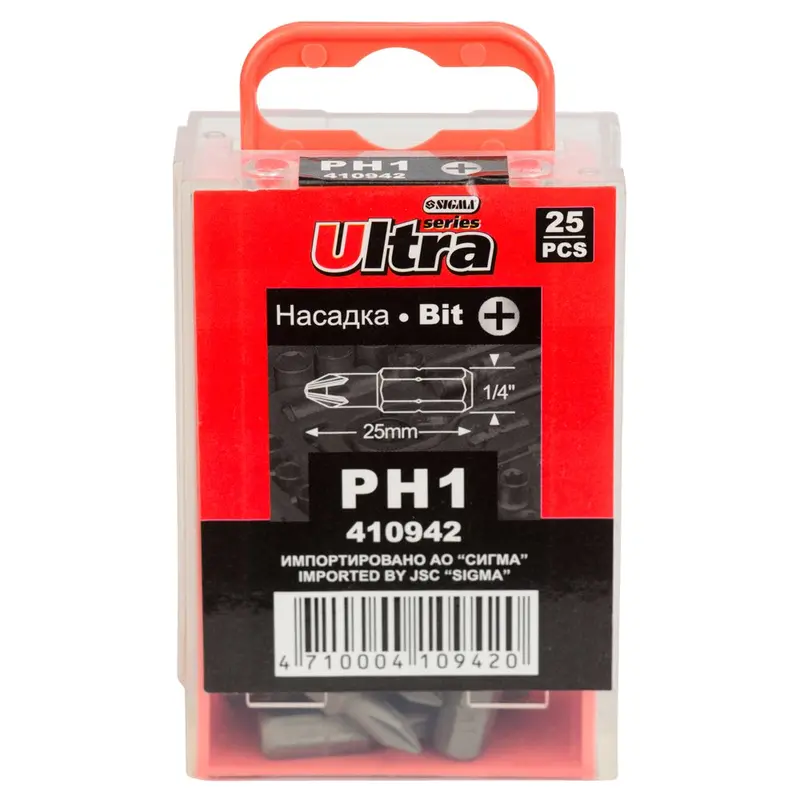 Набір біт PН1×25мм 1/4" 25шт S2 (пласт кейс) ULTRA (4010102) Набір біт PН1×25мм 1/4" 25шт S2 (пласт кейс) ULTRA (4010102)