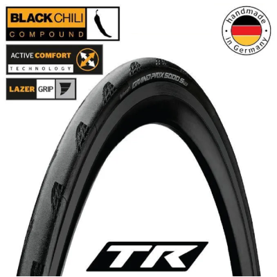 Покришка безкамерна Continental Grand Prix 5000S чорна, складна BlackChili, Active Comfort Technology, Lazer Grip