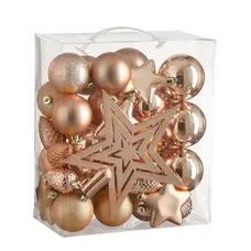 Ялинкові пластикові кульки і прикраси "House of Seasons" комплект 40 шт, Ø 8/7/6 см, персик