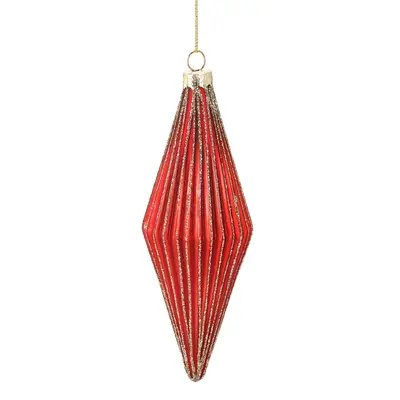 Ялинкова скляна прикраса "Chomik" 14 см, рельєфна червона