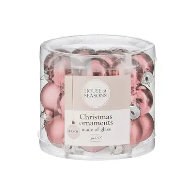 Ялинкові скляні кульки "House of Seasons" комплект 24 шт, Ø 2,5 см, рожеві