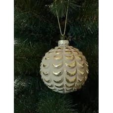 Ялинкова скляна кулька "Chomik" Ø 8 см, рельєф луска, бежево-золотиста