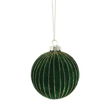 Ялинкова скляна кулька велюр "Chomik" Ø 8 см, зелена смугаста