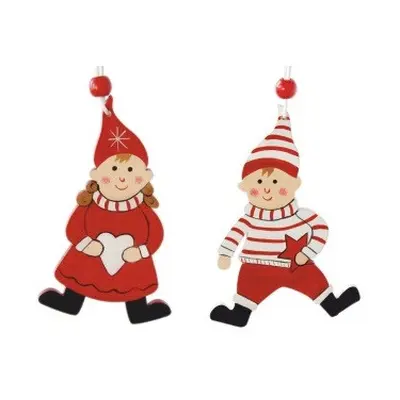 Підвіска новорічна "Діти" Chomik комплект 2 шт, 10 см, дерево червоно-білий