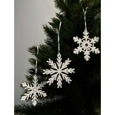 Підвіски декоративні House of Seasons Сніжинки, 3 види в асорт, дерево, 10 см, колір білий