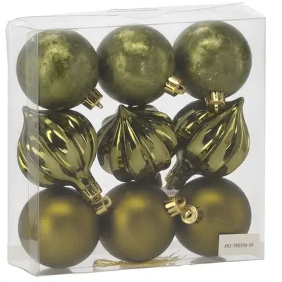 Ялинкові пластикові кульки Chomik компл. 9шт, Ø 6см, зелені