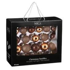 Ялинкові скляні кульки Mica Decorations компл. 42 шт, Ø 7/6/5 см, шоколад