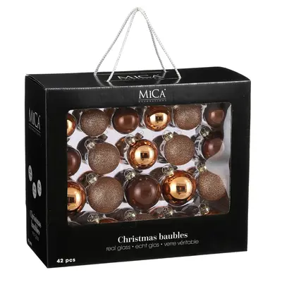 Ялинкові скляні кульки Mica Decorations компл. 42 шт, Ø 7/6/5 см, шоколад
