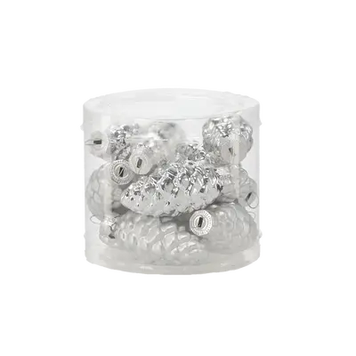 Ялинкові скляні прикраси Chomik Шишки комплект 16 шт, 3х6 см, срібні