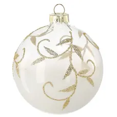 Ялинкова скляна прикраса Chomik біла, 8 см, візерунок гілка