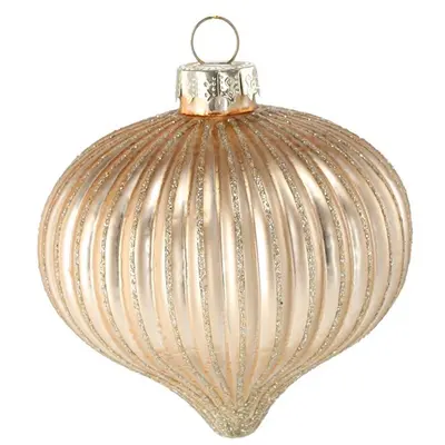 Ялинкова скляна прикраса Chomik шампань рельєфна 8 см, дзиґа