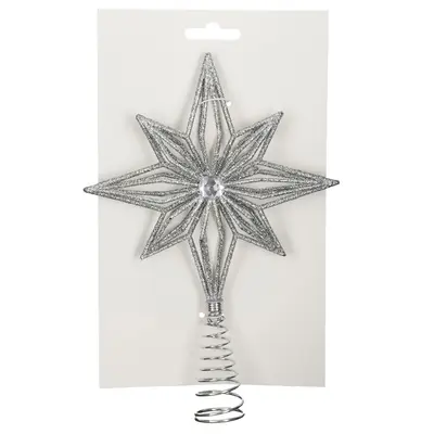 Ялинкова пластик верхівка Mica Decorations Зірка 20 см, пастель, срібляста