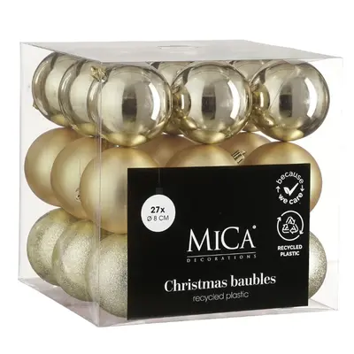 Ялинкові пластикові кульки Mica Decorations комплект 27 шт, Ø 8 см, шампань