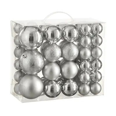 Ялинкові пластикові кульки "House of Seasons" комплект 46 шт, Ø 4/6/8 см, сріблясті