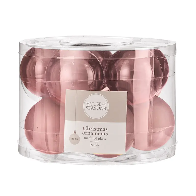 Ялинкові скляні кульки "House of Seasons" комплект 10 шт, Ø 6 см, рожеві