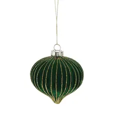 Ялинкова скляна кулька велюр "Дзига" Chomik Ø 8 см, зелена смугаста