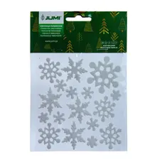 Наклейки новорічні декоративні "Сніжинки" Jumi, комплект 34 шт, білий з блискітками