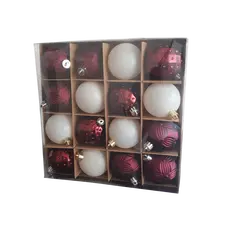 Ялинкові пластикові кульки комплект 16шт, Ø 6см, бордо